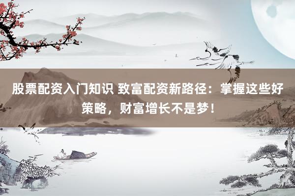 股票配资入门知识 致富配资新路径：掌握这些好策略，财富增长不是梦！